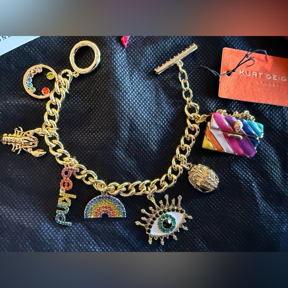 NWT Kurt Geiger Gold Rainbow Charm Bracelet - Multicolor